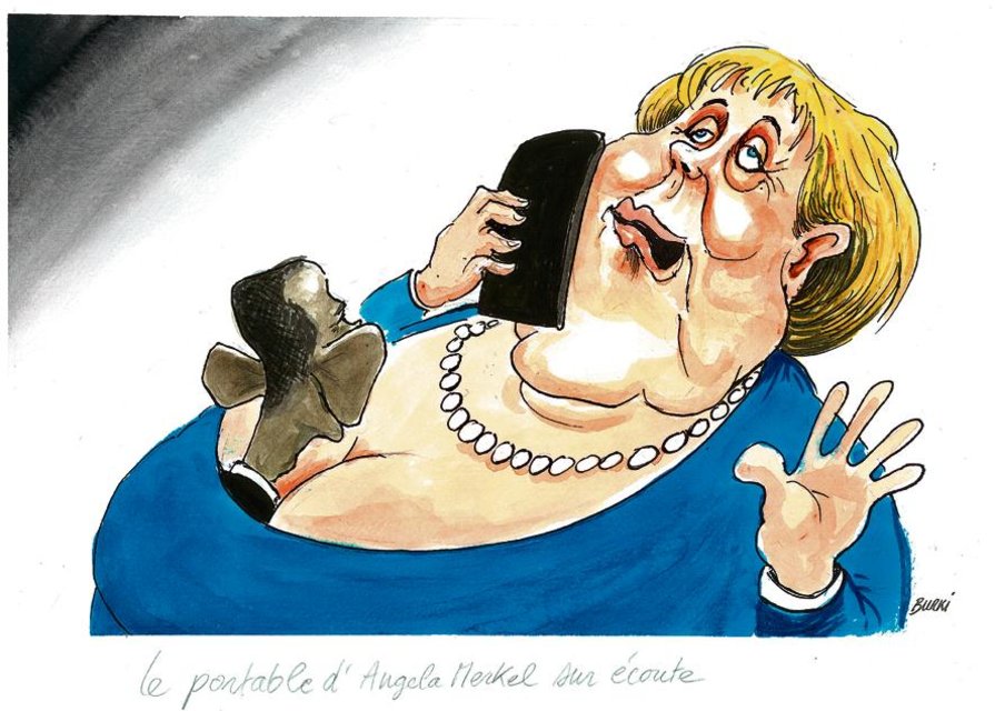 O celular de Angela Merkel bisbilhotado by Burki, desenhista suíço