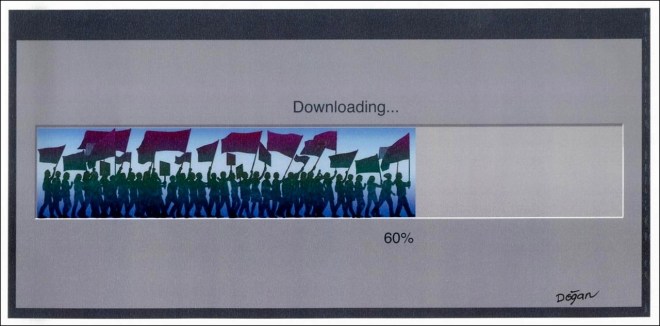 Manifestação popular vista por Doğan Arslan, desenhista turco