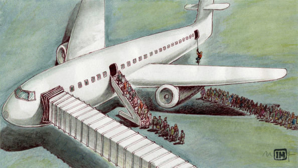 First class, Executiva e Econômica vistas por Mihai Ignat, desenhista romeno