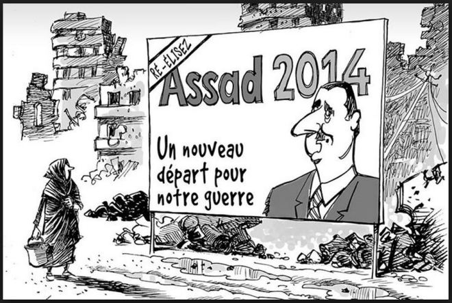 Reelejam Assad 2014 ― Um recomeço para nossa guerra by Patrick Chappatte, desenhista suíço
