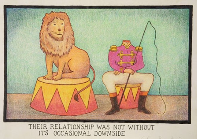 O relecionamento deles tinha seus altos e baixos. by Glen Baxter, desenhista inglês