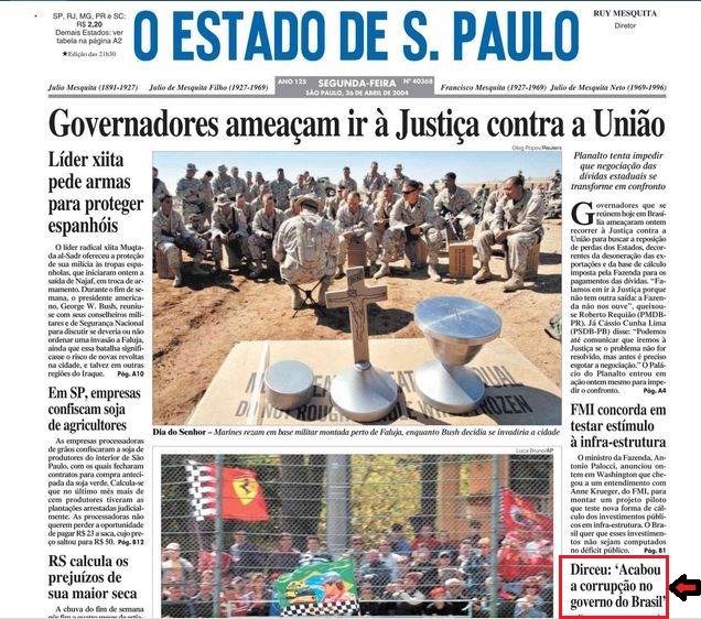 Manchetes de 26 abr 2004