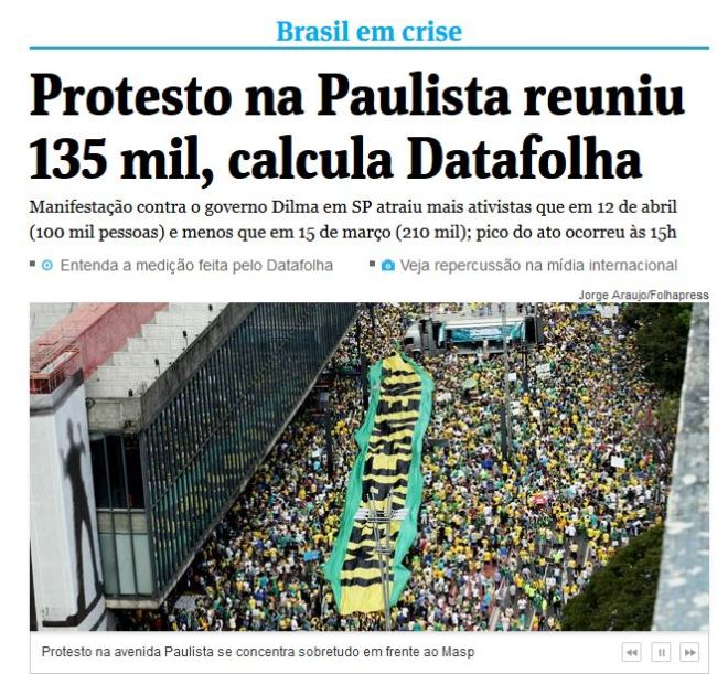 Manchete da Folha de São Paulo 16 ago 2015