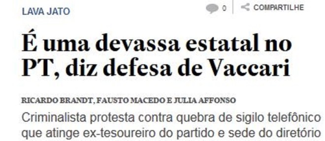 Chamada do Estadão, 15 nov° 2015