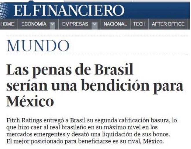 Chamada de El Financiero, 19 dez° 2015