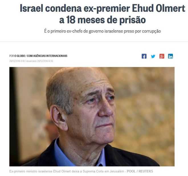 Chamada do jornal O Globo, 29 dez° 2015