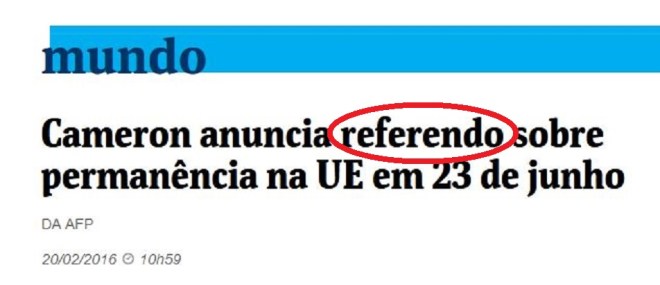 Chamada da Folha de São Paulo, 20 fev° 2016