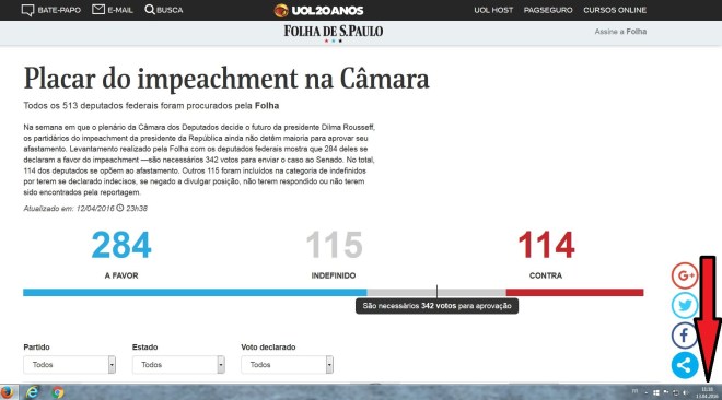 Chamada da Folha de São Paulo 13 abr 2016, 13h18 (GMT+2) (clique para ampliar)