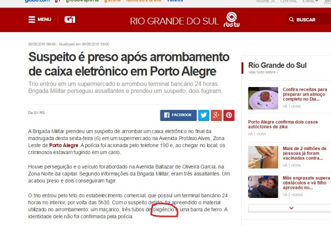 Notícia do G1 gaúcho, 6 maio 2016 Clique para ampliar